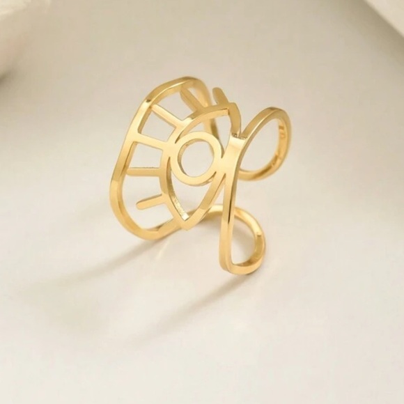 Evil eye abstract gold ring - Picture 2 of 3